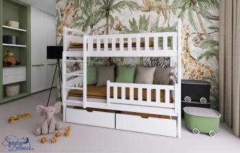 AGNES masívne drevo Poschodová detská posteľ s úložným priestorom na posteľnú bielizeň v bielej farbe 200x90 cm Obrázok